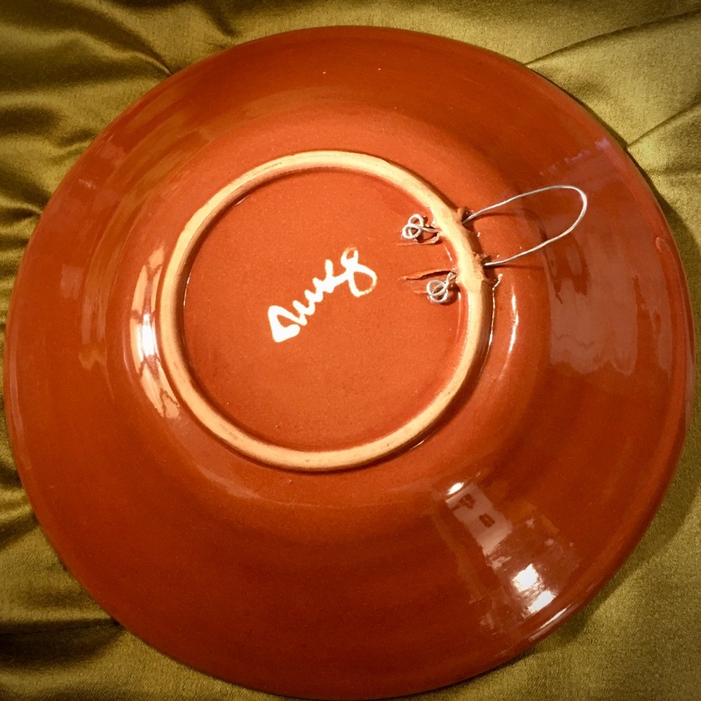 REDWARE GLAZED FOLKART TERRACOTTA BOWL WALL PLATE - Picture 4 of 9
